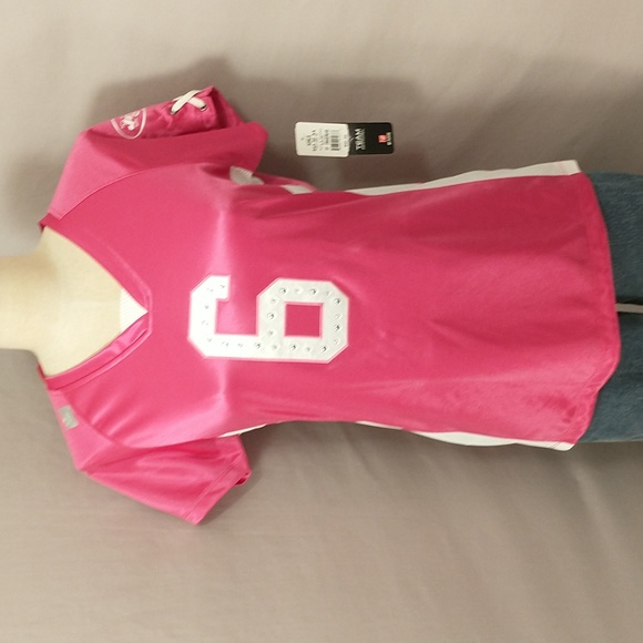 NFL Jets Sanchez Pink Woman's Top #6 w Bling sz M NWT Football Jersey Feminine - Picture 2 of 11